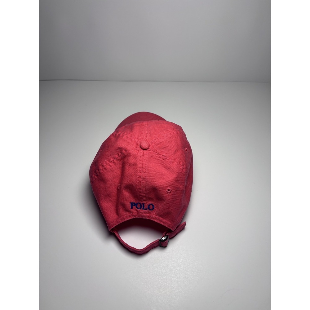 Polo Ralph Lauren Embroidered Blue Pony Strapback Hat Cotton Dad Cap Salmon - Picture 11 of 11